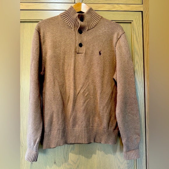 Polo Ralph Lauren Carmel Button High Neck Cotton Sweater / 90's / Medium - Picture 1 of 11